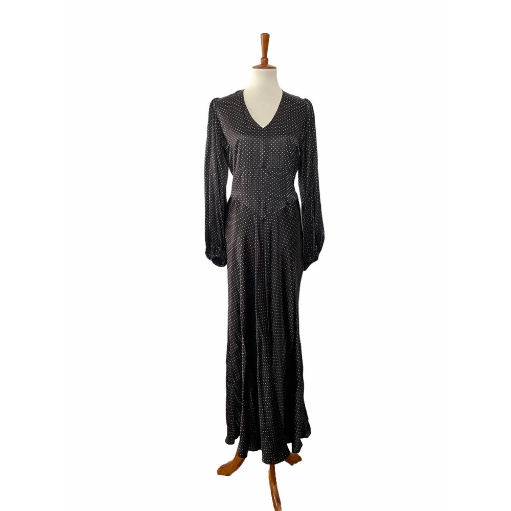 Ganni V Neck Polka Dot Maxi Dress Black Size 36